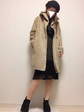 「レーススカート」｜「アイテム（ムートンコート）」を使った、chicoさん（レディース・162cm）の秋コーディネート