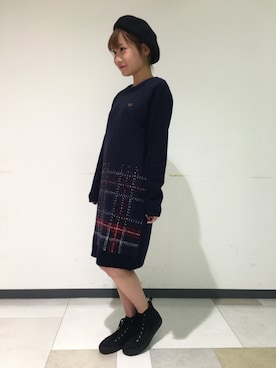 「フレッドペリー」｜「アイテム（ワンピース/ドレス）」を使った、Arisaさん（レディース・148cm）の秋コーディネート