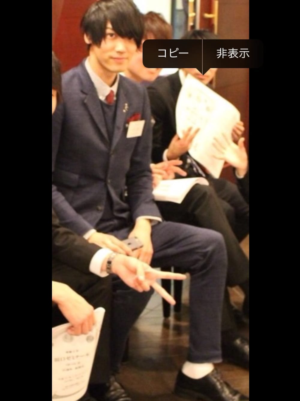 「name.、PRADA、無印良品、セットアップ、革靴」｜「Name.のアイテム（セットアップ、ブルー系）」を使った、山本健矢さん（メンズ・183cm）の冬コーディネートの1枚目の写真