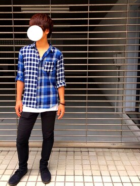 「NANO universe（ナノユニバース）のクレイジーチェックシャツLS（シャツ/ブラウス、その他）」を使った、しょーさん（メンズ・174cm）の夏コーディネート