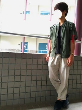 「RAGEBLUE（レイジブルー）の【SUPIMA】VネックTシャツ/539154（Tシャツ/カットソー、ブラック系）」を使った、しょーさん（メンズ・174cm）の夏コーディネート