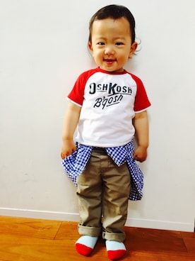 「OSHKOSH（オシュコシュ）のアイテム（Tシャツ/カットソー）」を使った、keiさん（キッズ・80cm）の春コーディネート