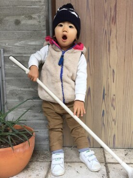 「1歳児」｜「アイテム（スウェット）」を使った、keiさん（キッズ・80cm）の冬コーディネート