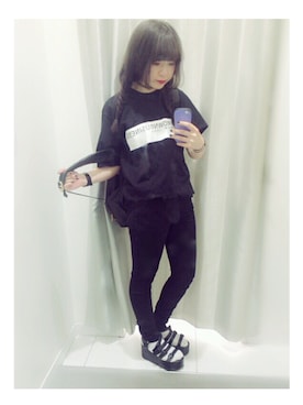 「M.Y.O.B（エム.ワイ.オー.ビー）のアイテム（Tシャツ/カットソー）」を使った、ASAMiさん（レディース・161cm）の夏コーディネート