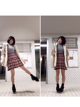 「寒い」｜「アイテム（ムートンコート）」を使った、ナガイナツミさん（レディース・152cm）の冬コーディネート