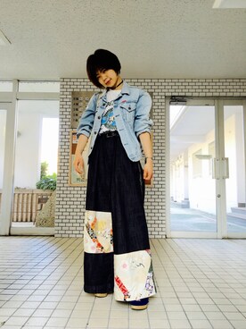「エスニック」｜「アイテム（デニムジャケット）」を使った、ナガイナツミさん（レディース・152cm）の春コーディネート