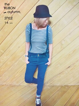 「stripes」｜「アイテム（オールインワン・サロペット）」を使った、RUBONさん（レディース・160cm）の秋コーディネート