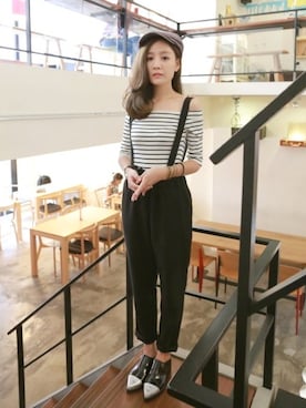 「TAIPEI」｜「アイテム（サロペット/オーバーオール）」を使った、RUBONさん（レディース・158cm）の夏コーディネート