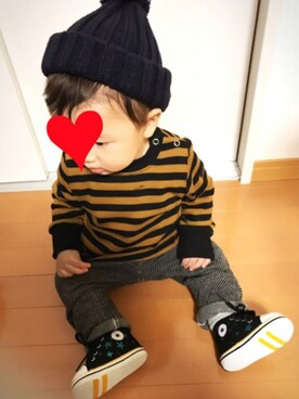 「9ヶ月」｜「アイテム（スニーカー）」を使った、ゆずさん（キッズ・80cm）の秋コーディネート