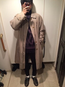 「アイテム（ステンカラーコート、ゴールド系）」を使った、Kei Izawaさん（メンズ・178cm）の冬コーディネート