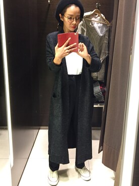 「OLIVER PEOPLES」｜「アイテム（スラックス）」を使った、Sorm'86さん（レディース・163cm）の冬コーディネート