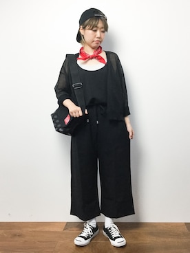 「バンダナ」｜「アイテム（つなぎ/オールインワン）」を使った、konabeさん（レディース・153cm）の夏コーディネート