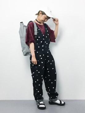 「サンダルに靴下」｜「アイテム（つなぎ/オールインワン）」を使った、konabeさん（レディース・153cm）の夏コーディネート