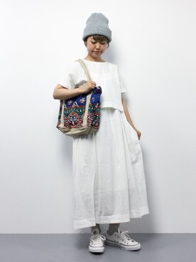 「チャイハネ（チャイハネ）のアイテム（トートバッグ）」を使った、konabeさん（レディース・153cm）の夏コーディネート