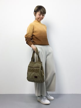 「ADAM ET ROPE'（アダムエロペ）のボタニカルダイ片畦プルオーバー（ニット/セーター）」を使った、konabeさん（レディース・153cm）の夏コーディネート