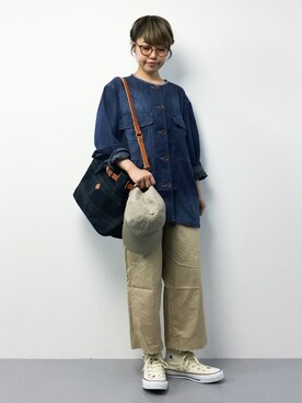 「CANAL JEAN（キャナルジーン）のアイテム（チノパンツ）」を使った、konabeさん（レディース・153cm）の夏コーディネート