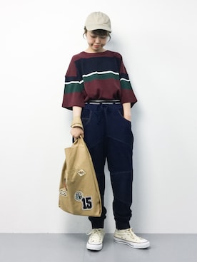 「PLAIN CLOTHING（プレーンクロージング）のアイテム（トップス）」を使った、konabeさん（レディース・153cm）の夏コーディネート