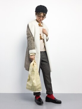 「総柄トップス」｜「アイテム（その他アウター）」を使った、konabeさん（レディース・153cm）の秋コーディネート