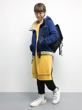 「黒リュック」｜「アイテム（デニムジャケット）」を使った、konabeさん（レディース・153cm）の秋コーディネート