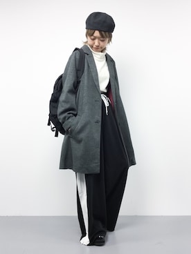 「ジャージーパンツ」｜「アイテム（チェスターコート）」を使った、konabeさん（レディース・153cm）の秋コーディネート