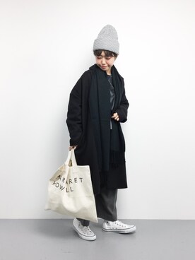 「コクーンコート」｜「アイテム（帽子）」を使った、konabeさん（レディース・153cm）の秋コーディネート