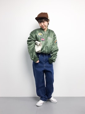 「アイテム（MA-1）」を使った、konabeさん（レディース・153cm・20代）の秋コーディネート