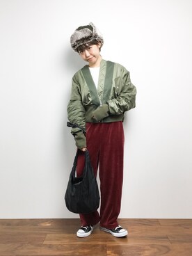 「OSMOSIS（オズモーシス）のアイテム（ブルゾン）」を使った、konabeさん（レディース・153cm）の秋コーディネート