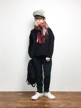 「黒リュック」｜「アイテム（チェスターコート）」を使った、konabeさん（レディース・153cm）の冬コーディネート