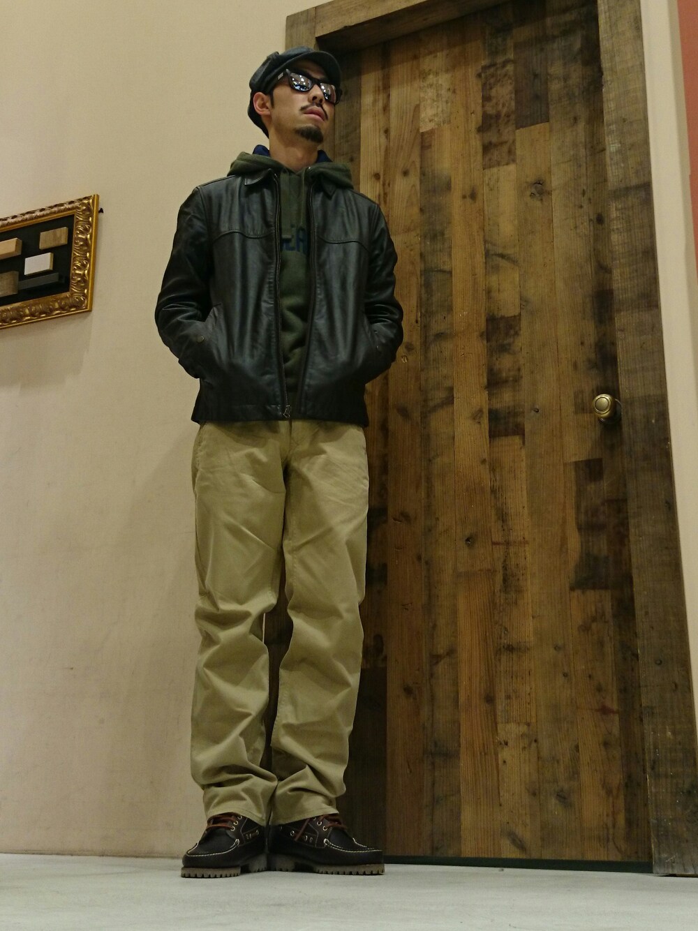 Timberlandのライダースジャケットを使った人気ファッション