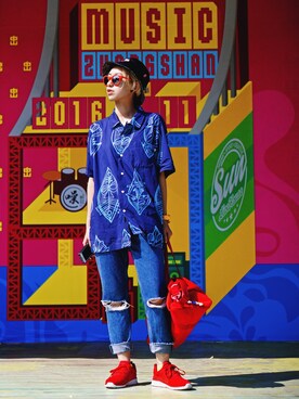 「SUNPOCKET（サンポケット）のアイテム」を使った、miskyさん（レディース・160cm）の夏コーディネート