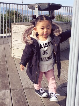 「アイテム（モッズコート）」を使った、renaさん（キッズ・80cm）の秋コーディネート