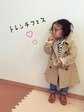 「1歳半」｜「アイテム（トレンチコート）」を使った、renaさん（キッズ・80cm）の冬コーディネート