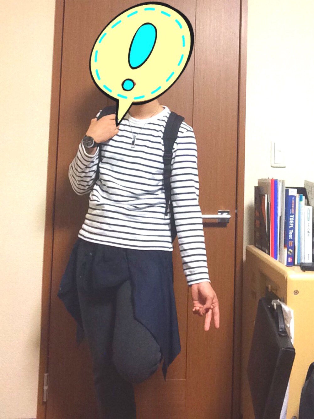 「casual、streetstyle、ユニクロ、秋のコーデ」｜「UNIQLOのMEN ウォッシュボーダーT（長袖）（Tシャツ/カットソー、ホワイト系）」を使った、たっかみんさん（メンズ・165cm）の秋コーディネートの1枚目の写真