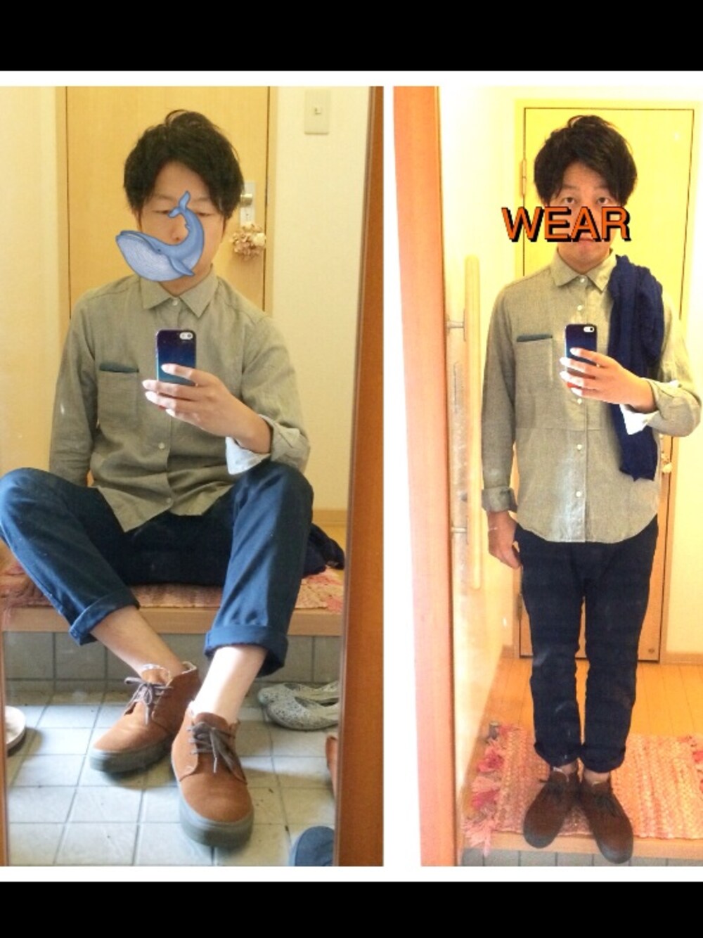 「キリカエトップス、秋のコーデ、ディッキーズ(Dickies)、脳内BGM、ロールアップ」｜「URBAN RESEARCH DOORSのアイテム（シャツ/ブラウス、グレー系）」を使った、whaleさん（メンズ・175cm）の秋コーディネートの1枚目の写真