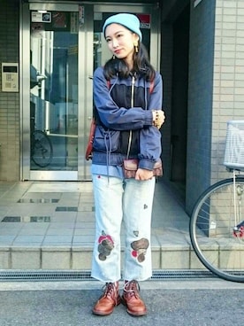 「Marc by Marc Jacobs（マークバイマークジェイコブス）のアイテム（ナイロンジャケット）」を使った、Sakaura Maiさん（レディース・146cm）の秋コーディネート