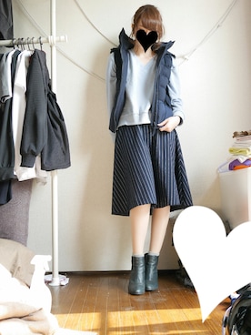 「YEVS（イーブス）のアイテム（ジャケット/アウター）」を使った、林檎さん（レディース・154cm）の冬コーディネート