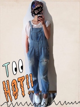 「＃デニム」｜「アイテム（オールインワン・サロペット）」を使った、riecoさん（レディース・162cm）の夏コーディネート