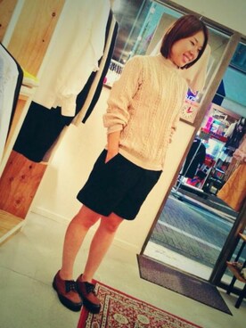 「古着のアイテム（ニット/セーター、ホワイト系）」を使った、うめたろうさん（レディース・160cm）の秋コーディネート
