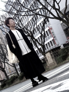 「袴パンツ」｜「アイテム（ノーカラージャケット）」を使った、萩原 拓也さん（メンズ・158cm）の春コーディネート