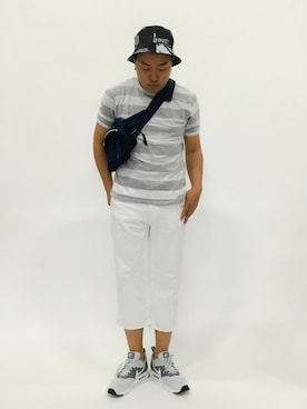 「アイテム（ボディバッグ/ウエストポーチ、ブルー系）」を使った、ナカガワ リュウさん（メンズ・172cm）の春コーディネート