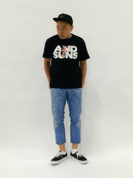 「TALKING ABOUT THE ABSTRACTION（トーキング　アバウト　ジ　アブストラクション）のアイテム（デニムパンツ）」を使った、ナカガワ リュウさん（メンズ・172cm）の春コーディネート