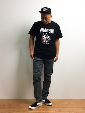 「ADPOSION（アドポーション）のアイテム（シューズ）」を使った、ナカガワ リュウさん（メンズ・172cm）の夏コーディネート