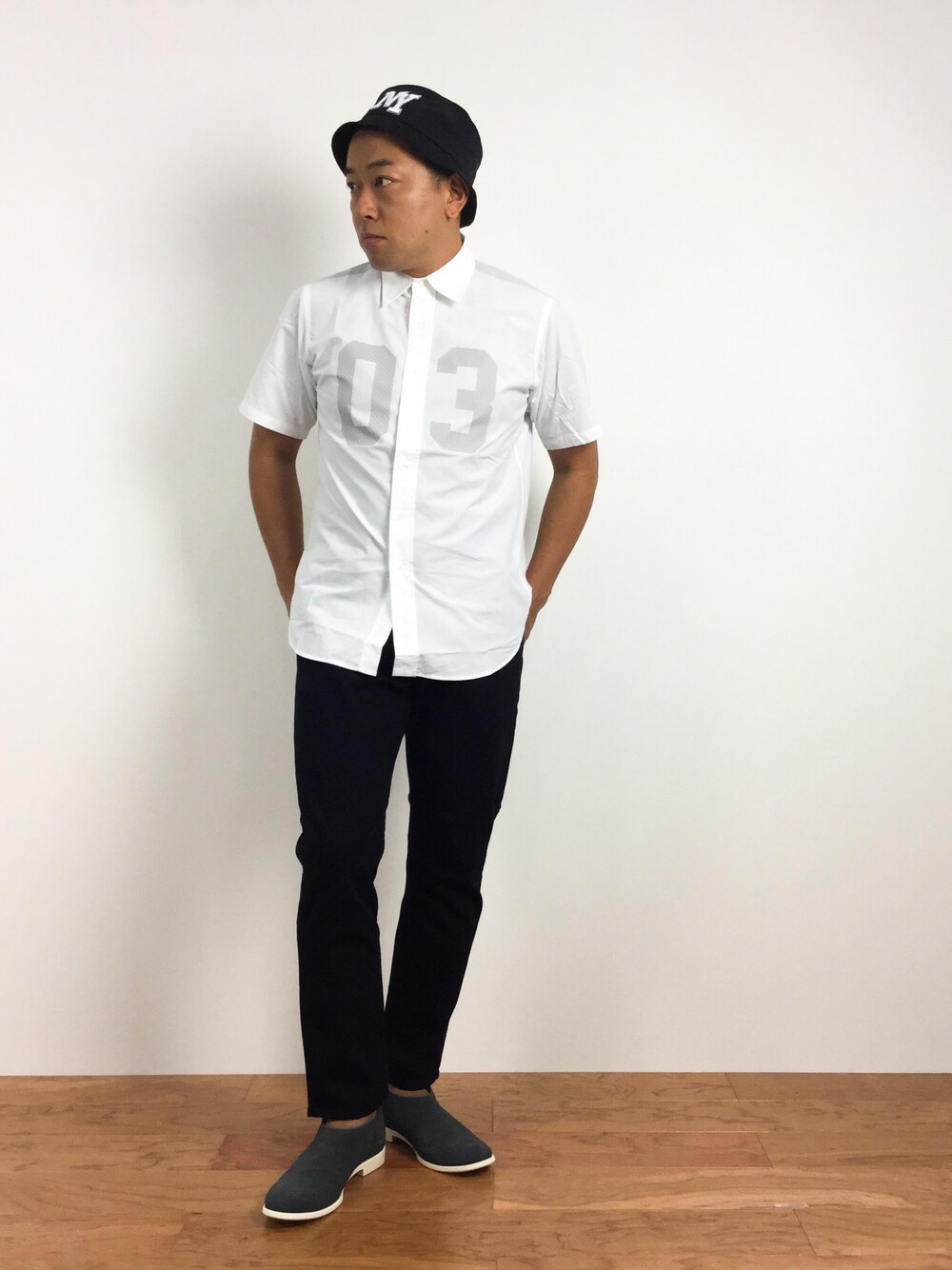 「WEGO、スキニーパンツ、FAT、BEAMS、サルエル、バケットハット、nil admirari」｜「WEGOのWEGO/メッシュバケットハット（ハット、ブラック系）」を使った、ナカガワ リュウさん（メンズ・172cm）の夏コーディネートの1枚目の写真
