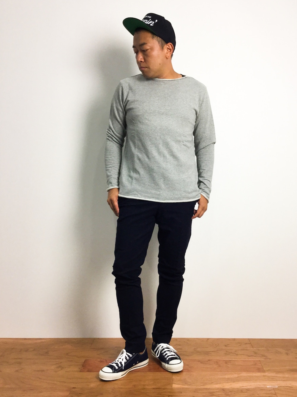 「キャップ、FAT、converse、nano・universe、スウェットプルオーバー、ciaopanicTYPY、made in japan」｜「FATのRUNNIN'（キャップ、ブラック系）」を使った、ナカガワ リュウさん（メンズ・172cm）の夏コーディネートの1枚目の写真