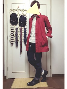 「アイテム（ステンカラーコート）」を使った、hokuto【GU】さん（メンズ・175cm・10代）の春コーディネート