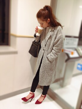 「赤い靴」｜「アイテム（チェスターコート）」を使った、CANAさん（レディース・162cm）の冬コーディネート