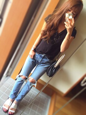 「titivate（ティティベイト）の【SEDA 6月号掲載】ﾂｰｽﾄﾗｯﾌﾟﾌﾗｯﾄｻﾝﾀﾞﾙ（サンダル）」を使った、CANAさん（レディース・162cm）の夏コーディネート