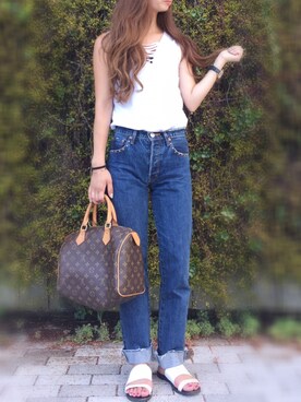 「titivate（ティティベイト）の【SEDA 6月号掲載】ﾂｰｽﾄﾗｯﾌﾟﾌﾗｯﾄｻﾝﾀﾞﾙ（サンダル）」を使った、CANAさん（レディース・162cm）の夏コーディネート