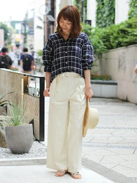 「JOURNAL STANDARD relume(ジャーナルスタンダード レリューム)のNO.66 LINEN オーバーサイズスキッパーシャツ#(シャツ/ブラウス、ブルー系)」を使った、sena*さん(レディース・160cm)の夏コーディネート