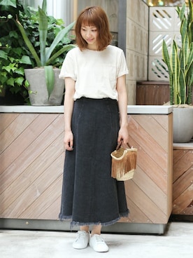 「JOURNAL STANDARD relume(ジャーナルスタンダード レリューム)の《追加》ブレントウッド USA-Tシャツ#(Tシャツ/カットソー、ベージュ系)」を使った、sena*さん(レディース・160cm)の夏コーディネート
